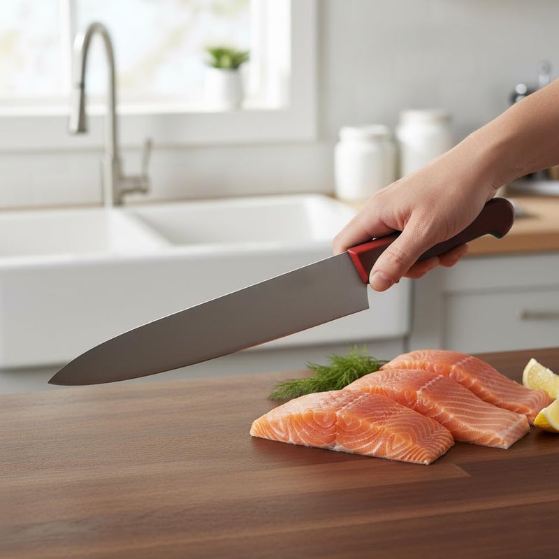 Kitchen Master 12 Inch Stainless Steel Professional Chef Knife (Red) - Image 4